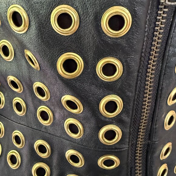 Jovani Faux Leather Long Sleeve Low Back Black Dress Size 10 Cocktail Mini Sexy - Picture 10 of 12